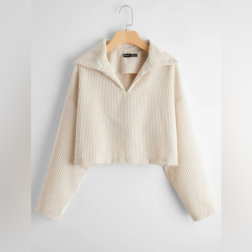 Waffle knit oversized cropped tee